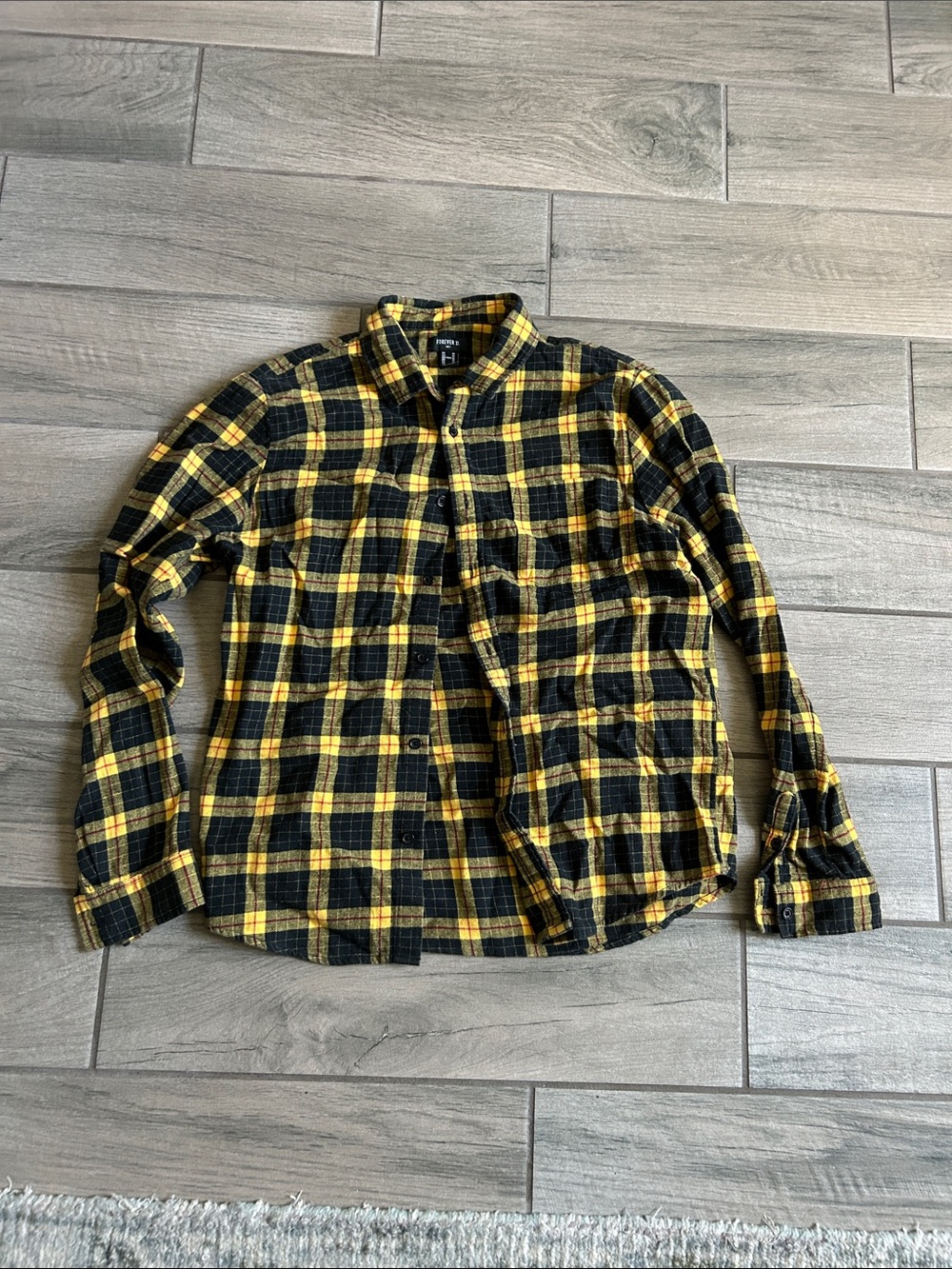 Forever 21 Yellow and Black Plaid Button-Down Shirt